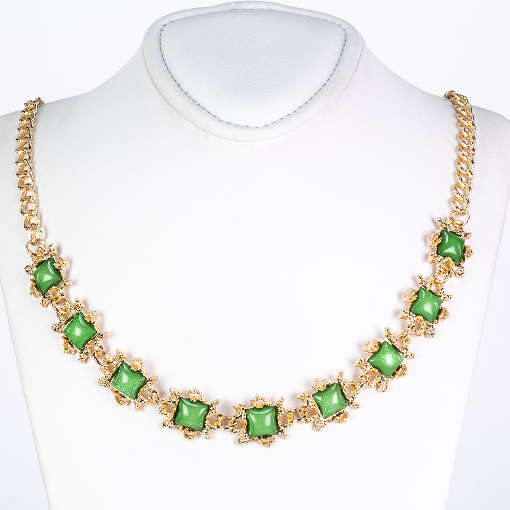 Conjunto de Aleación Bañado en Oro con Cristal Emporia® Verde y Cristal Emporia® Blanco ( Collar +Pendientes +Pulsera ) 5 