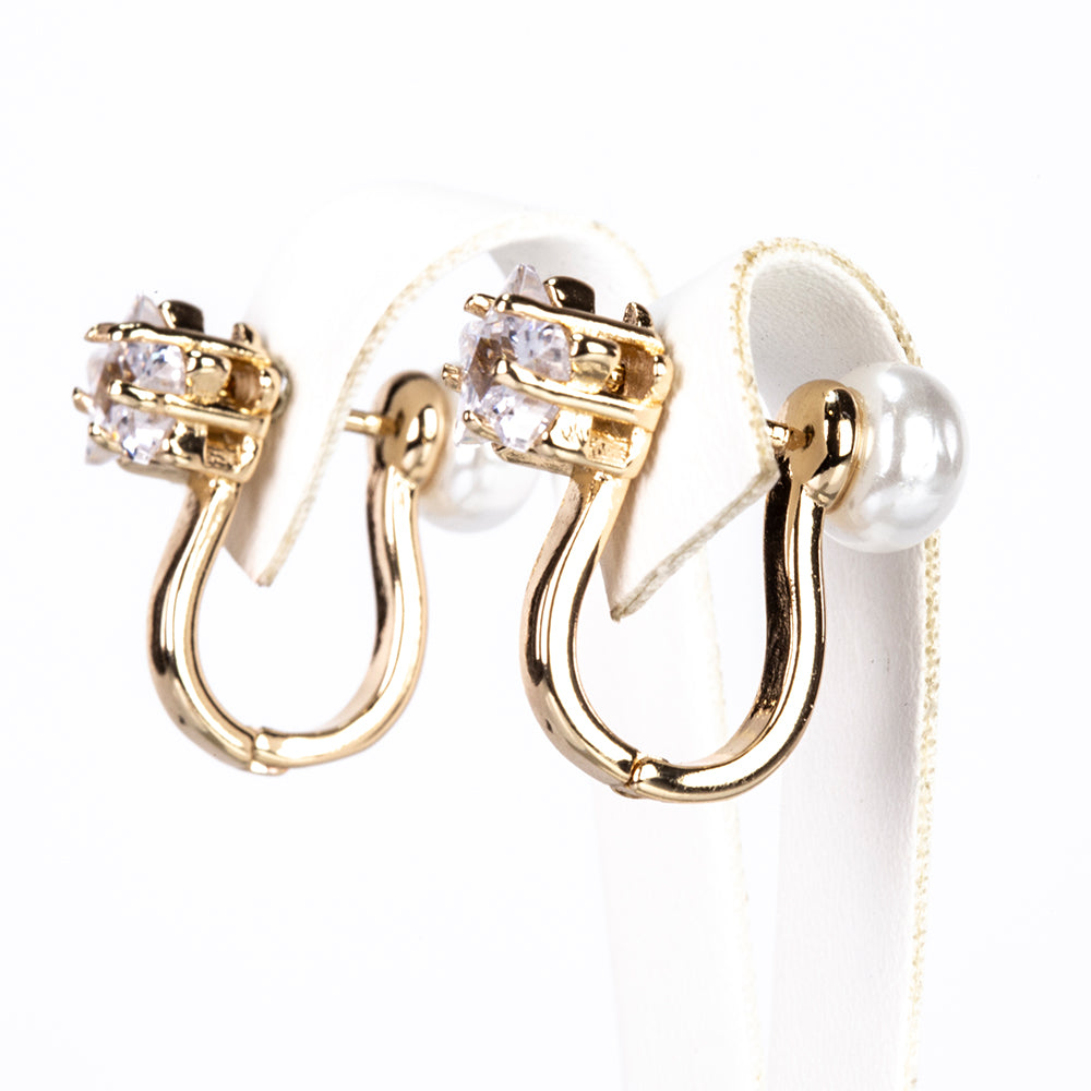 Pendientes de Aleación Bañado en Oro con Perla de cristal y Cristal Emporia® Blanco 4 