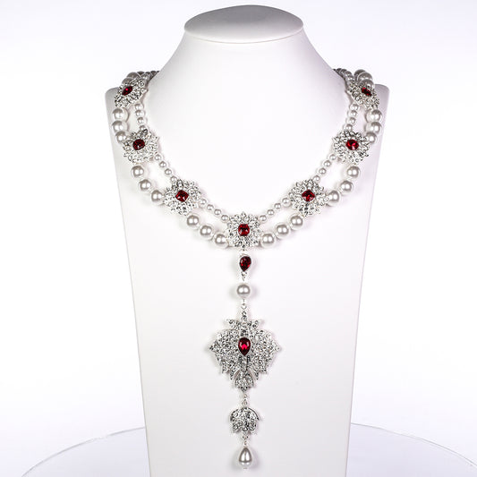 Conjunto de Aleación Bañado en Oro con Perla de cristal y Cristal Emporia® Blanco ( Collar +Pendientes )