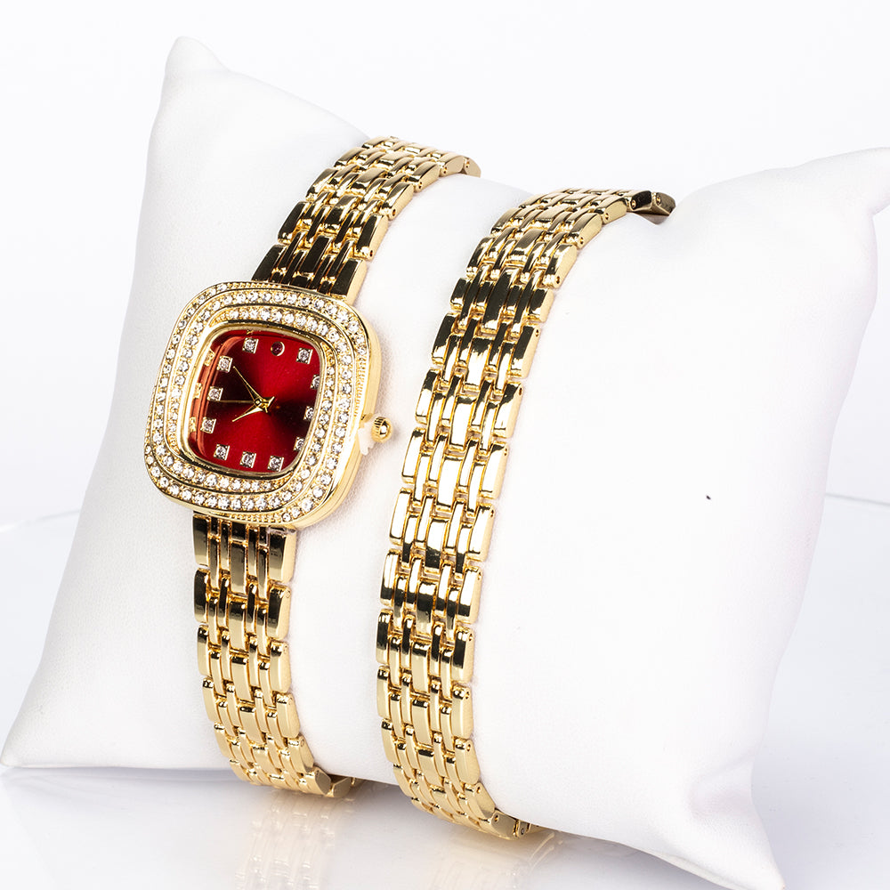 Reloj de Aleación Bañado en Oro con Rubí y Cristal Emporia® Blanco ( Pulsera ) 1 