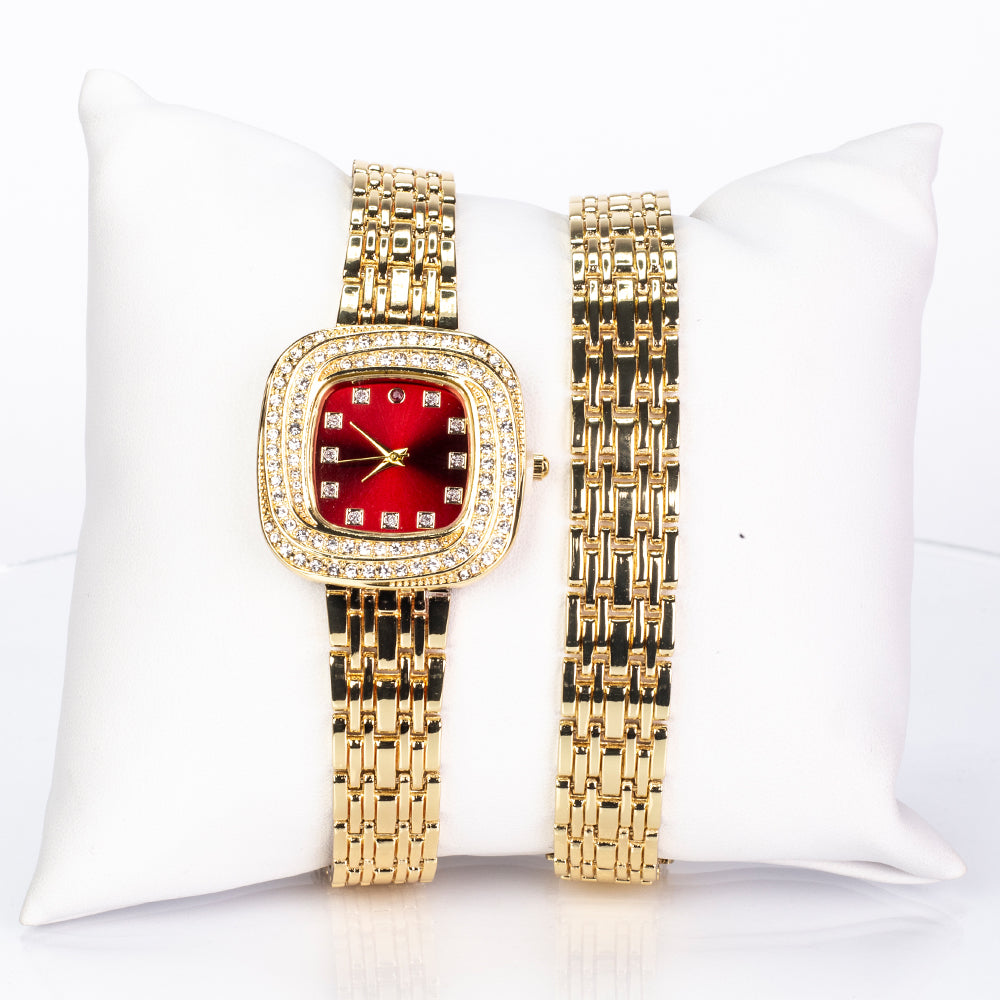 Reloj de Aleación Bañado en Oro con Rubí y Cristal Emporia® Blanco ( Pulsera ) 2 