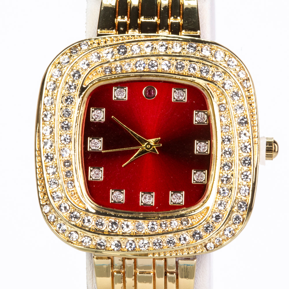 Reloj de Aleación Bañado en Oro con Rubí y Cristal Emporia® Blanco ( Pulsera )