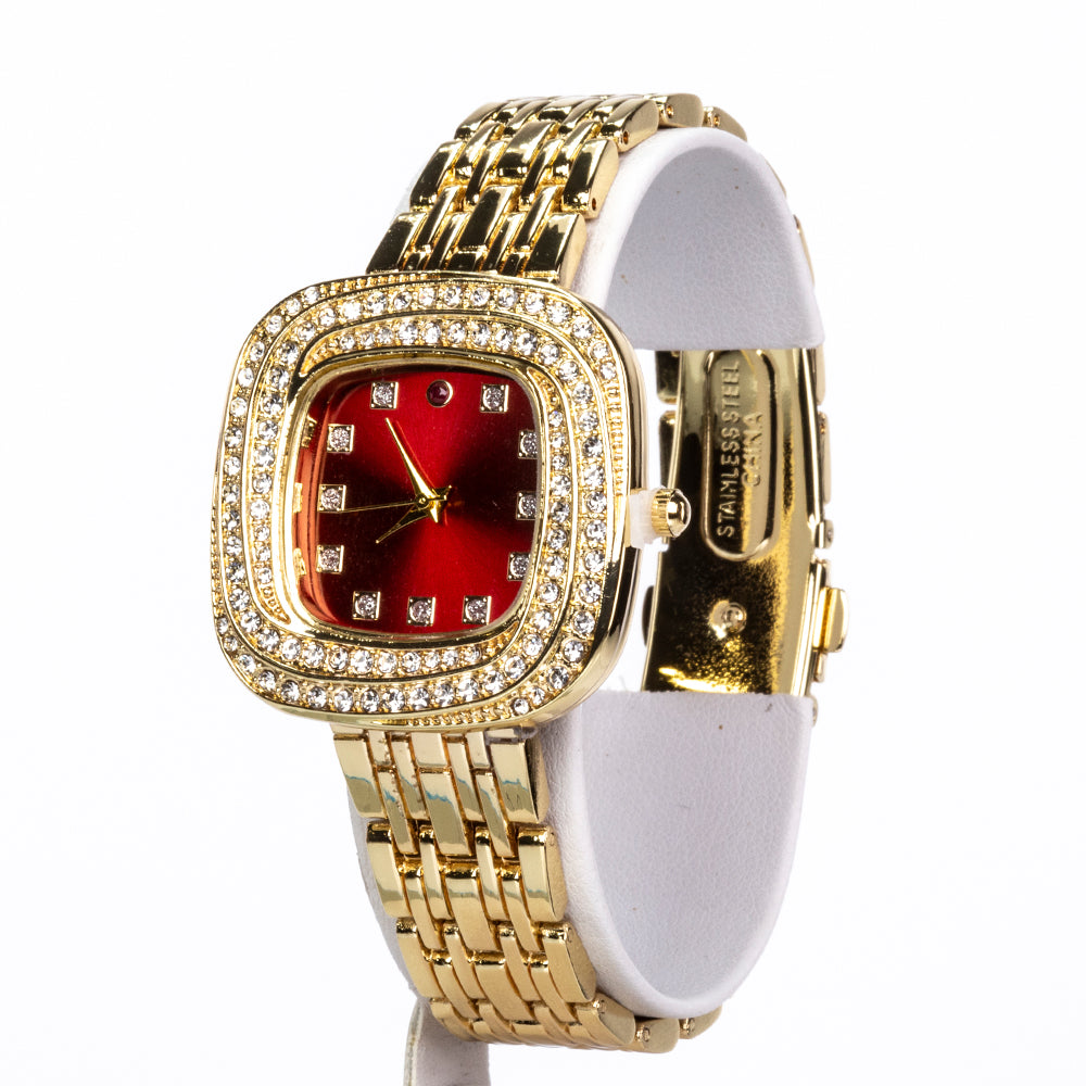 Reloj de Aleación Bañado en Oro con Rubí y Cristal Emporia® Blanco ( Pulsera )