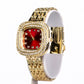 Reloj de Aleación Bañado en Oro con Rubí y Cristal Emporia® Blanco ( Pulsera )