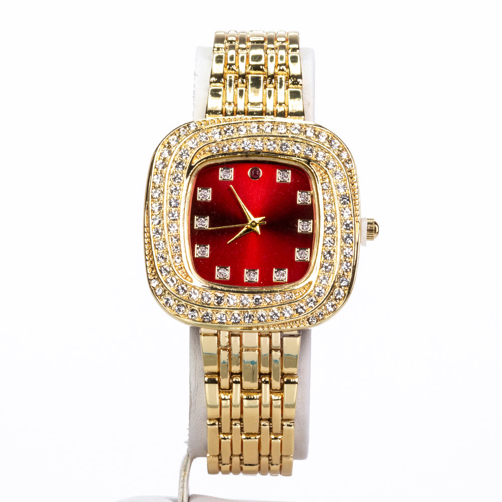 Reloj de Aleación Bañado en Oro con Rubí y Cristal Emporia® Blanco ( Pulsera ) 6 