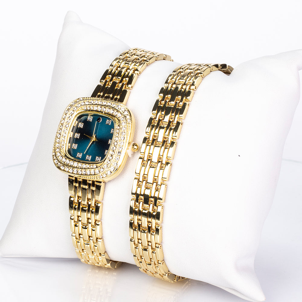 Reloj de Aleación Bañado en Oro con Zafiro y Cristal Emporia® Blanco ( Pulsera )