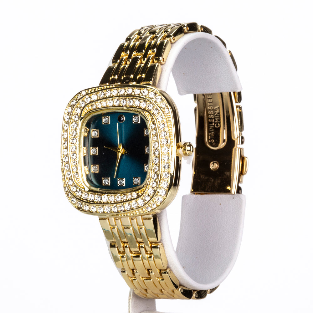 Reloj de Aleación Bañado en Oro con Zafiro y Cristal Emporia® Blanco ( Pulsera )