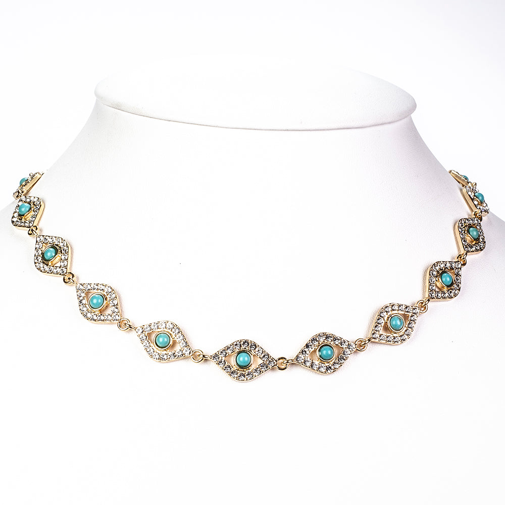 Conjunto de Aleación Bañado en Oro con Turquesa y Cristal Emporia® Blanco ( Collar +Pulsera ) 3 