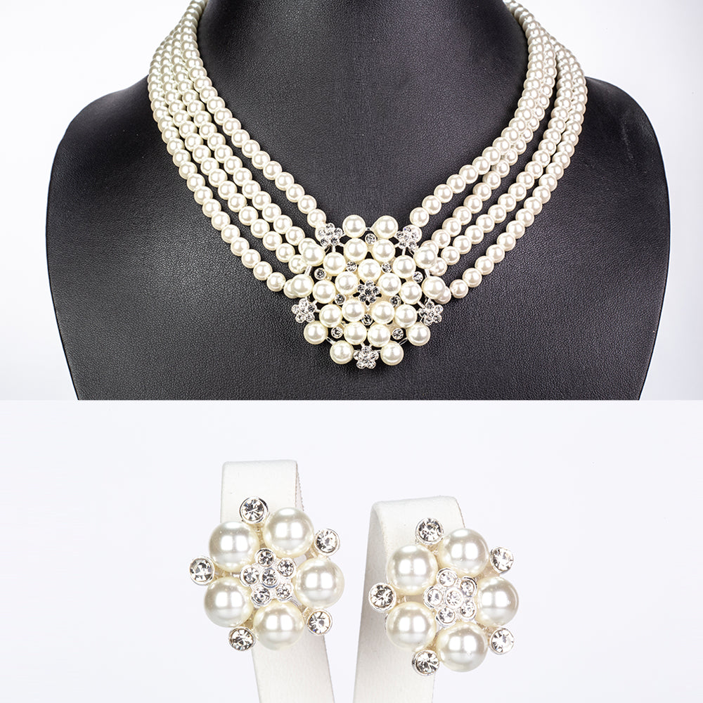 Conjunto de Aleación Bañado en Oro con Perla de cristal y Cristal Emporia® Blanco 1 
