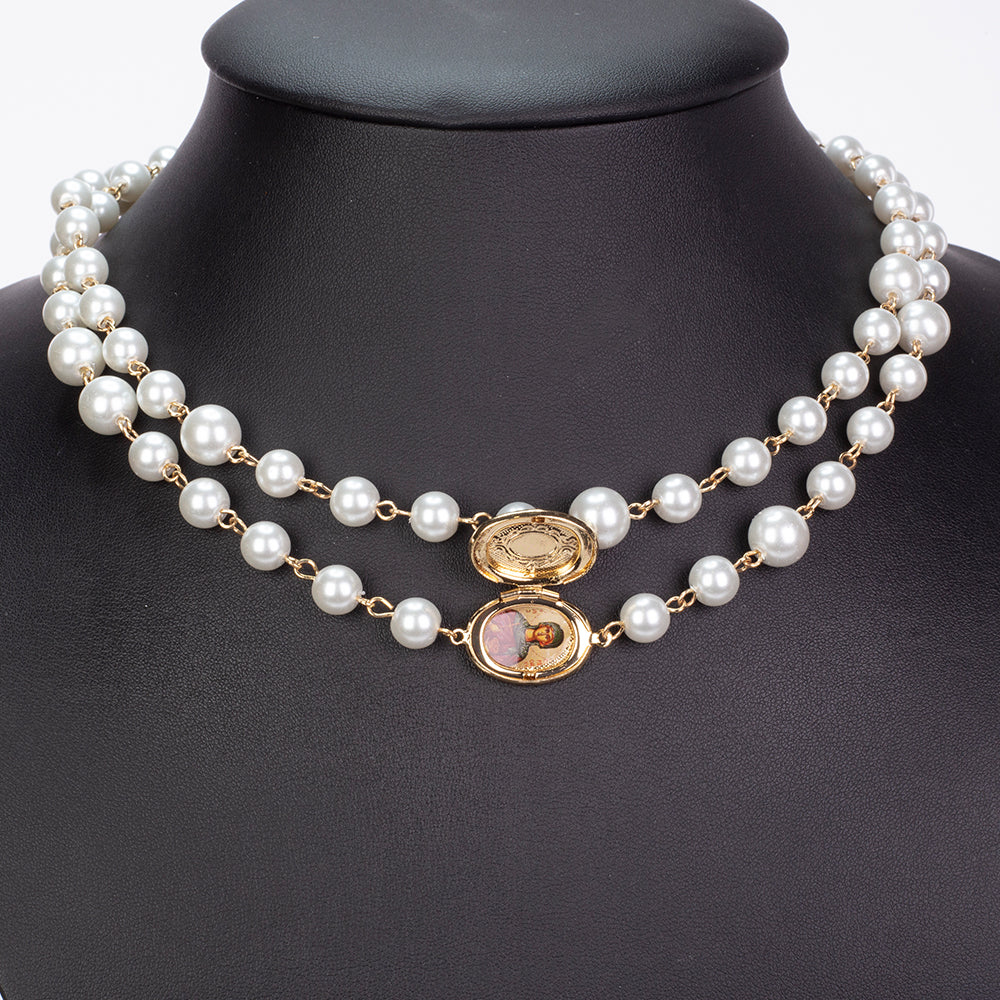 Collar de Aleación Bañado en Oro con Perla de cristal 2 