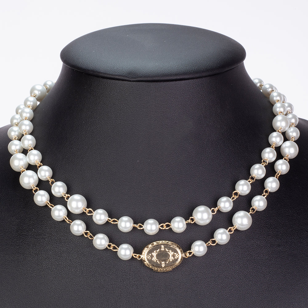 Collar de Aleación Bañado en Oro con Perla de cristal 7 