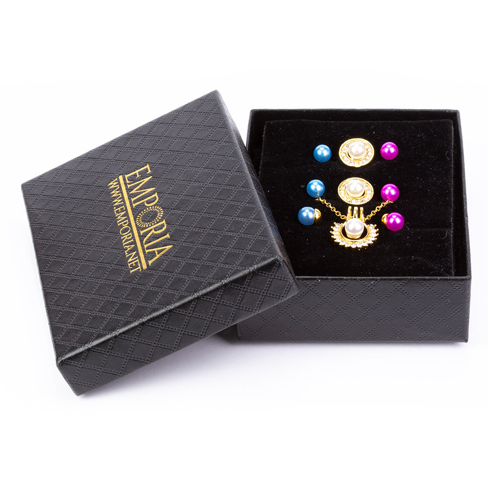 Conjunto de Aleación Bañado en Oro con Perla blanca de agua dulce y Cristal Emporia® Blanco ( Collar +Pendientes +Colgante )