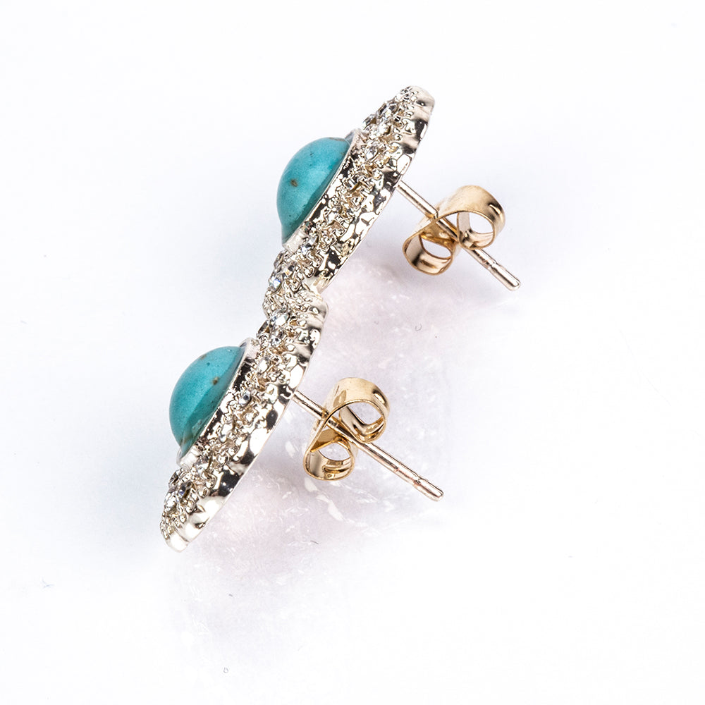 Conjunto de Aleación Bañado en Oro con Perla de cristal y Turquesa ( Collar +Pendientes ) 3 