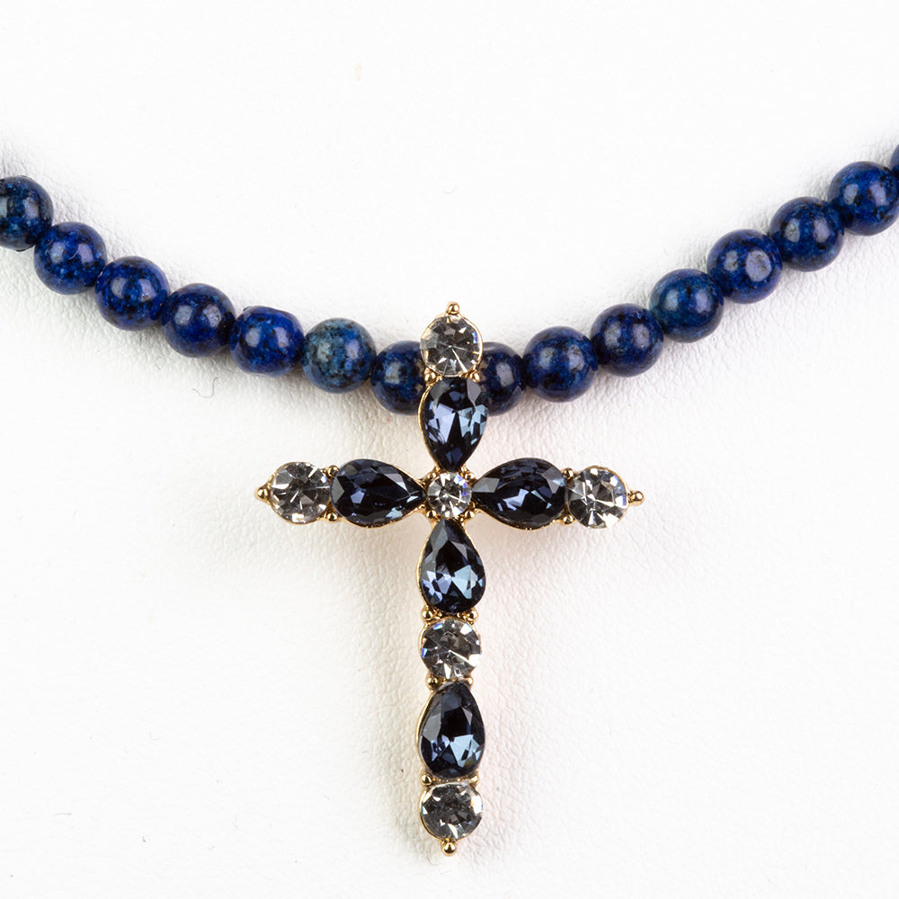 Cruz Collar de Aleación Bañado en Oro con Lapislázuli y Cristal Emporia® Azul ( Collar +Colgante ) 1 