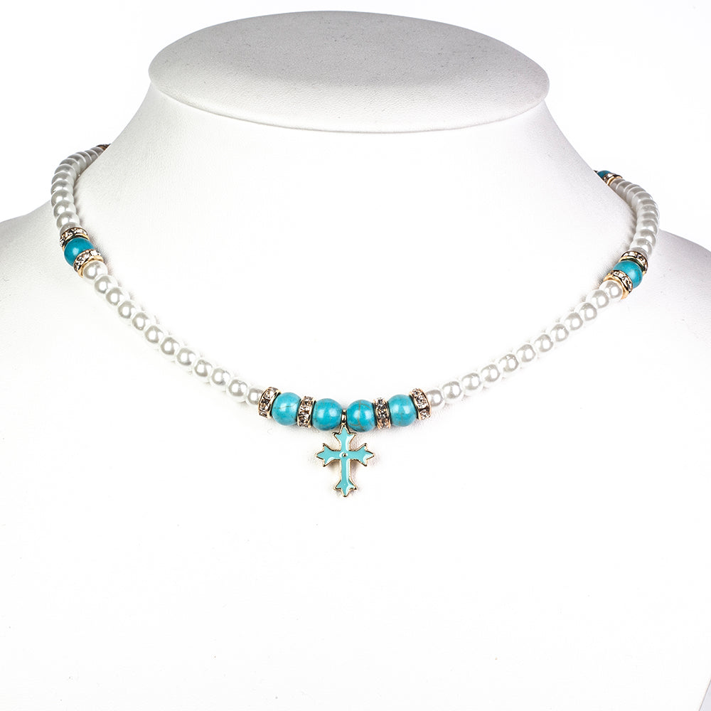 Cruz Collar Cuenta con Turquesa ( Collar +Colgante ) 1 