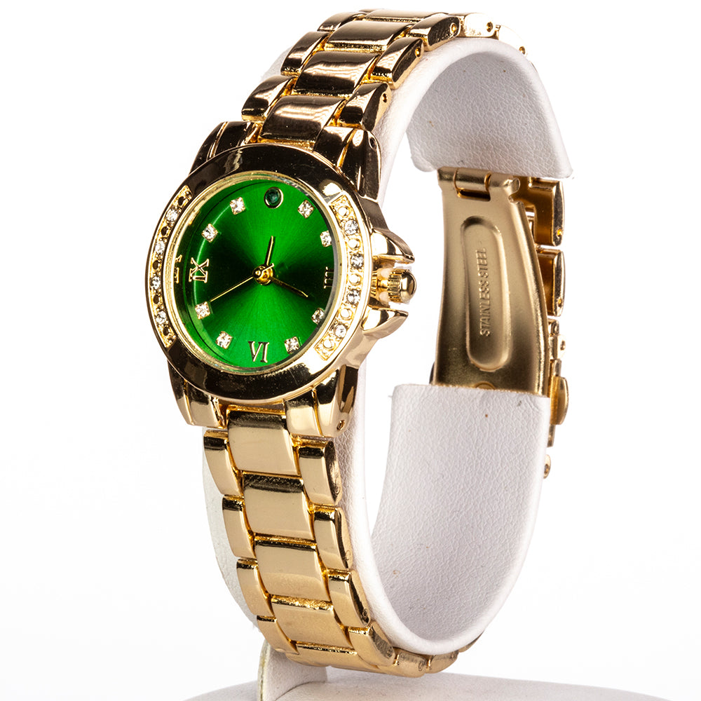 Reloj de Aleación Bañado en Oro con Esmeralda y Cristal Emporia® Blanco ( Collar +Pendientes +Colgante ) 3 