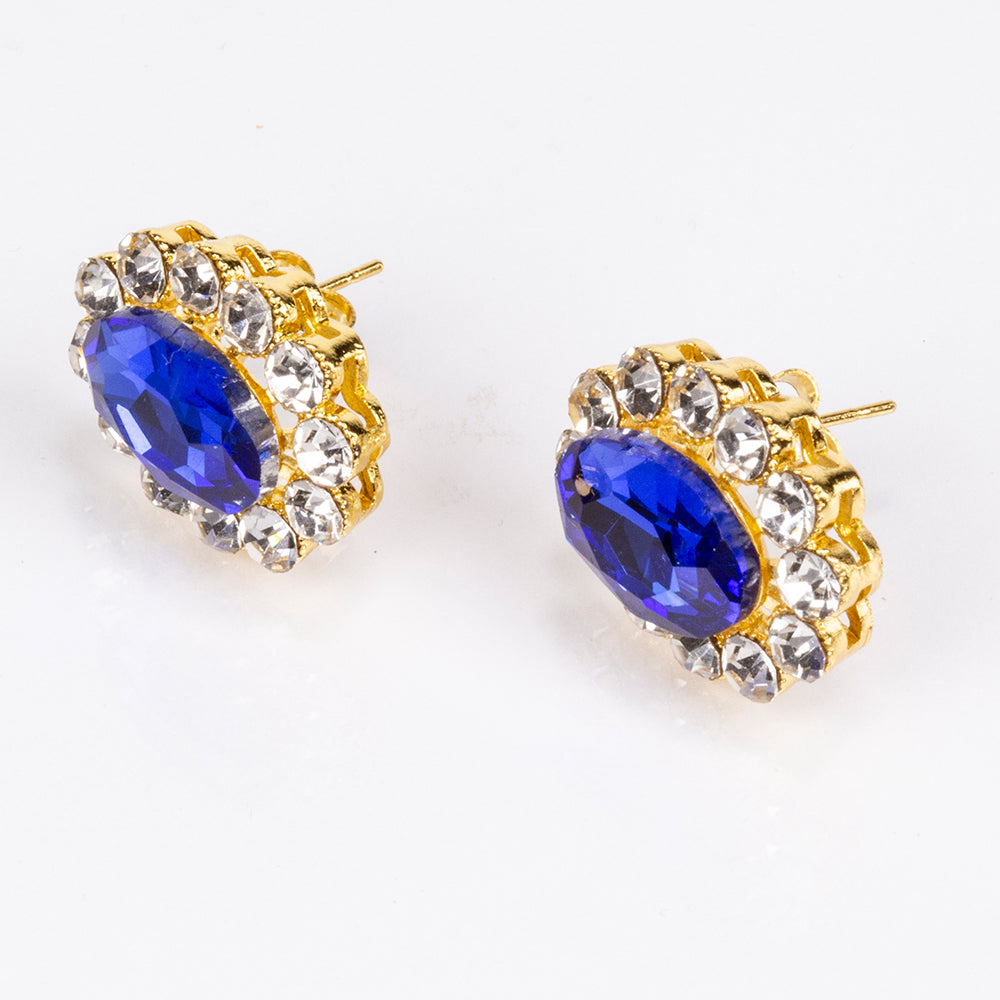 Conjunto de Aleación Bañado en Oro con Cristal Emporia® Azul y Cristal Emporia® Blanco ( Collar +Pendientes ) 4 