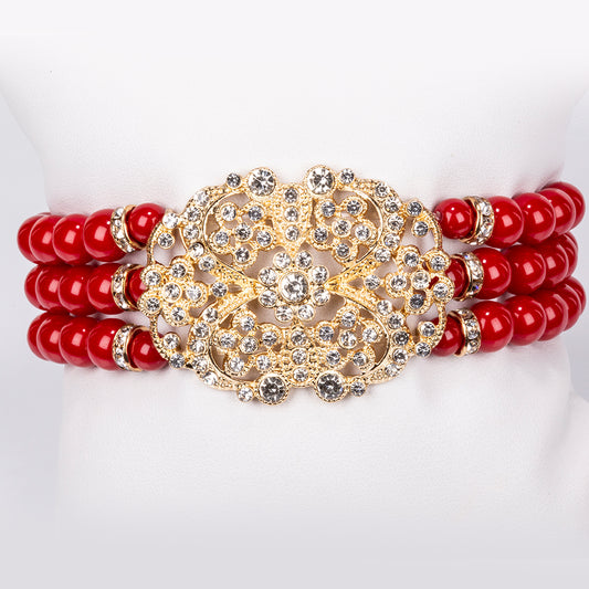 Conjunto de Aleación Bañado en Oro con Cristal Emporia® Blanco ( Collar +Pulsera )