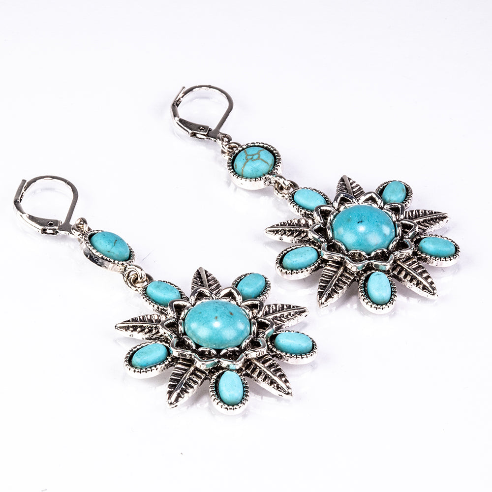 Conjunto de Aleación Bañado en Oro con Turquesa ( Collar +Pendientes )