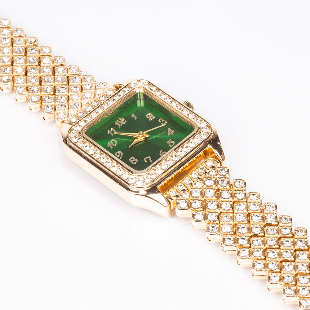Reloj de Aleación Bañado en Oro con Cristal Emporia® Verde y Cristal Emporia® Blanco ( Collar +Pendientes +Colgante )