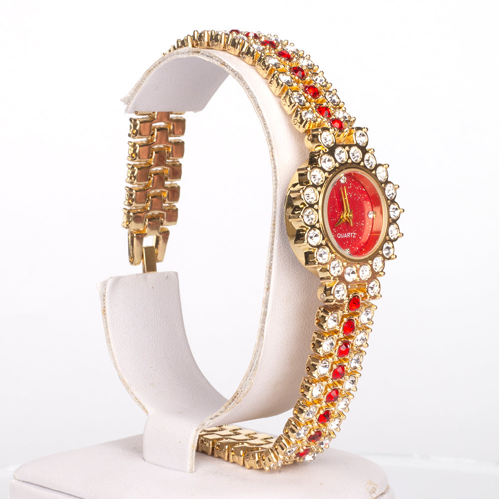 Reloj de Aleación Bañado en Oro con Cristal Emporia® Rojo ( Pulsera )
