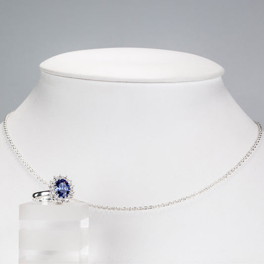 Conjunto de Aleación Bañado en Oro con Cristal Emporia® Azul y Cristal Emporia® Blanco ( Collar +Anillo )
