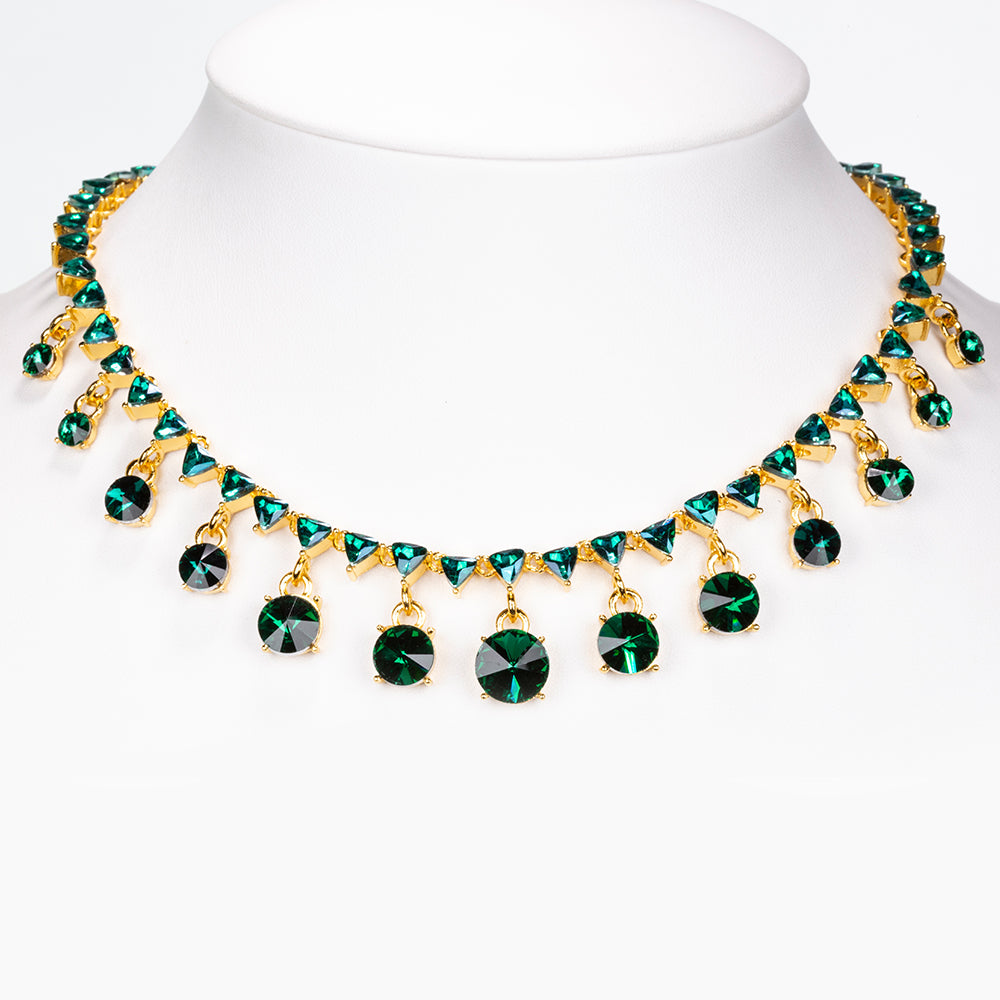 Conjunto de Aleación Bañado en Oro con Cristal Emporia® Verde ( Collar +Pendientes ) 2 