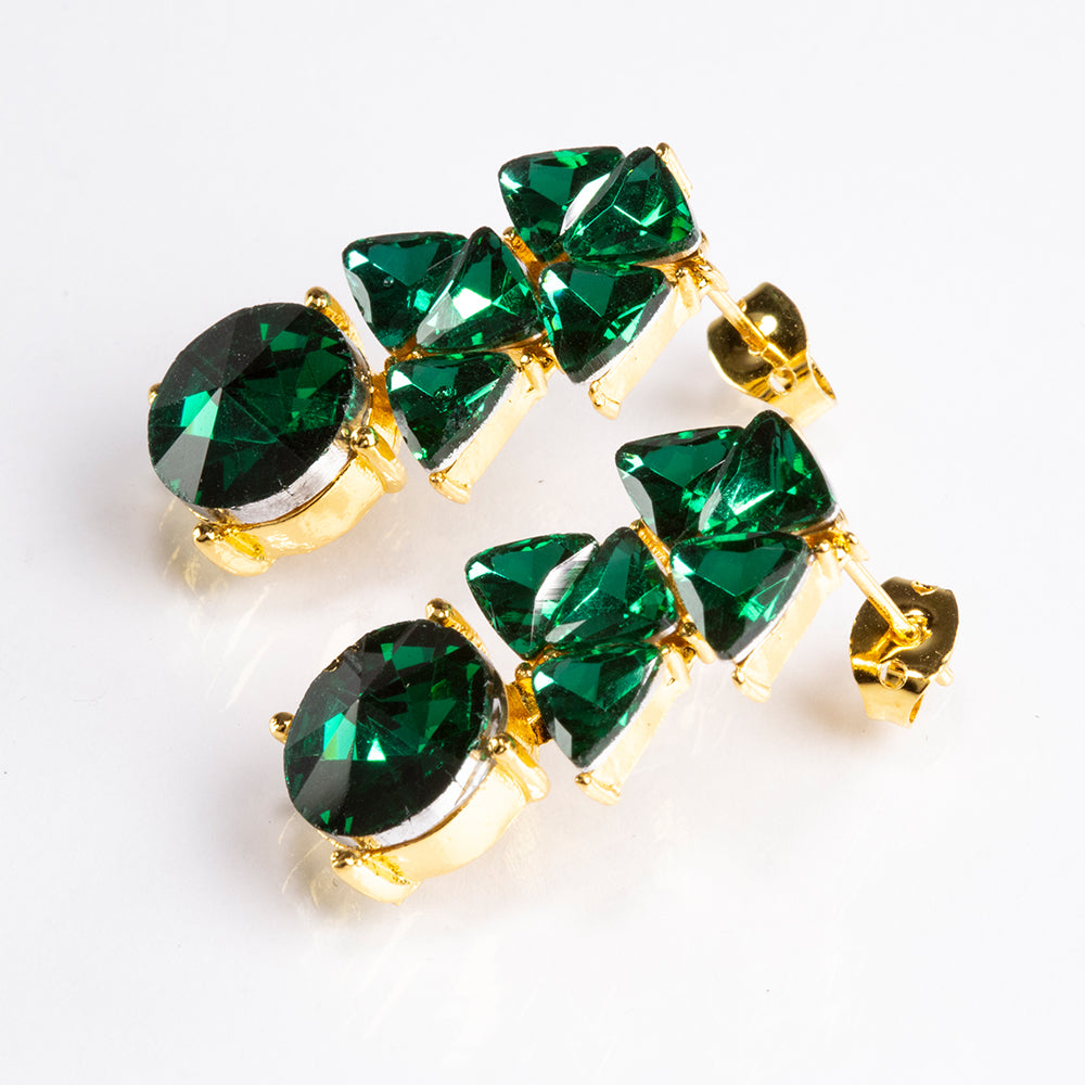 Conjunto de Aleación Bañado en Oro con Cristal Emporia® Verde ( Collar +Pendientes )