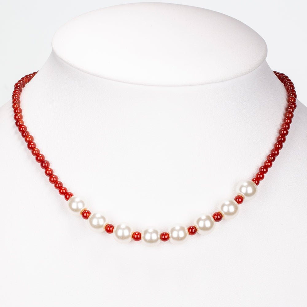 Collar de Aleación Bañado en Oro con Ágata Roja y Perla de cristal 1 