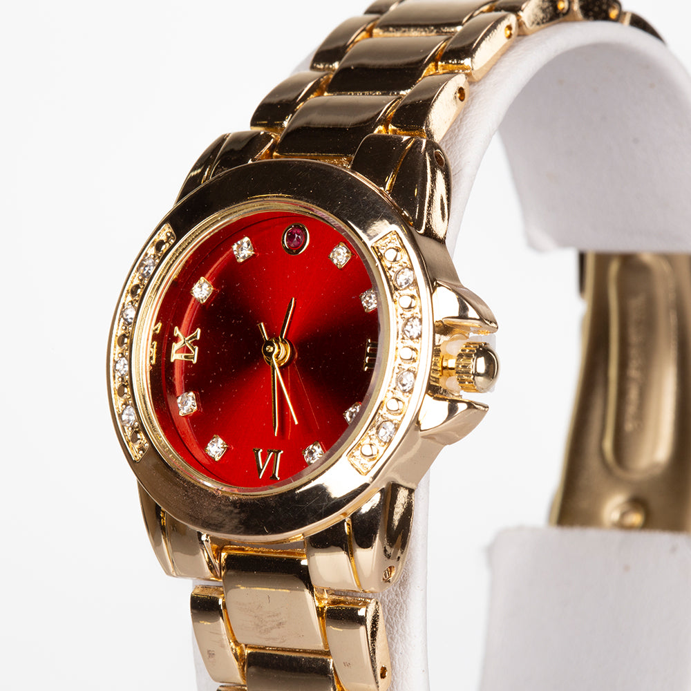 Reloj de Aleación Bañado en Oro con Rubí y Cristal Emporia® Blanco ( Collar +Pendientes +Colgante ) 5 