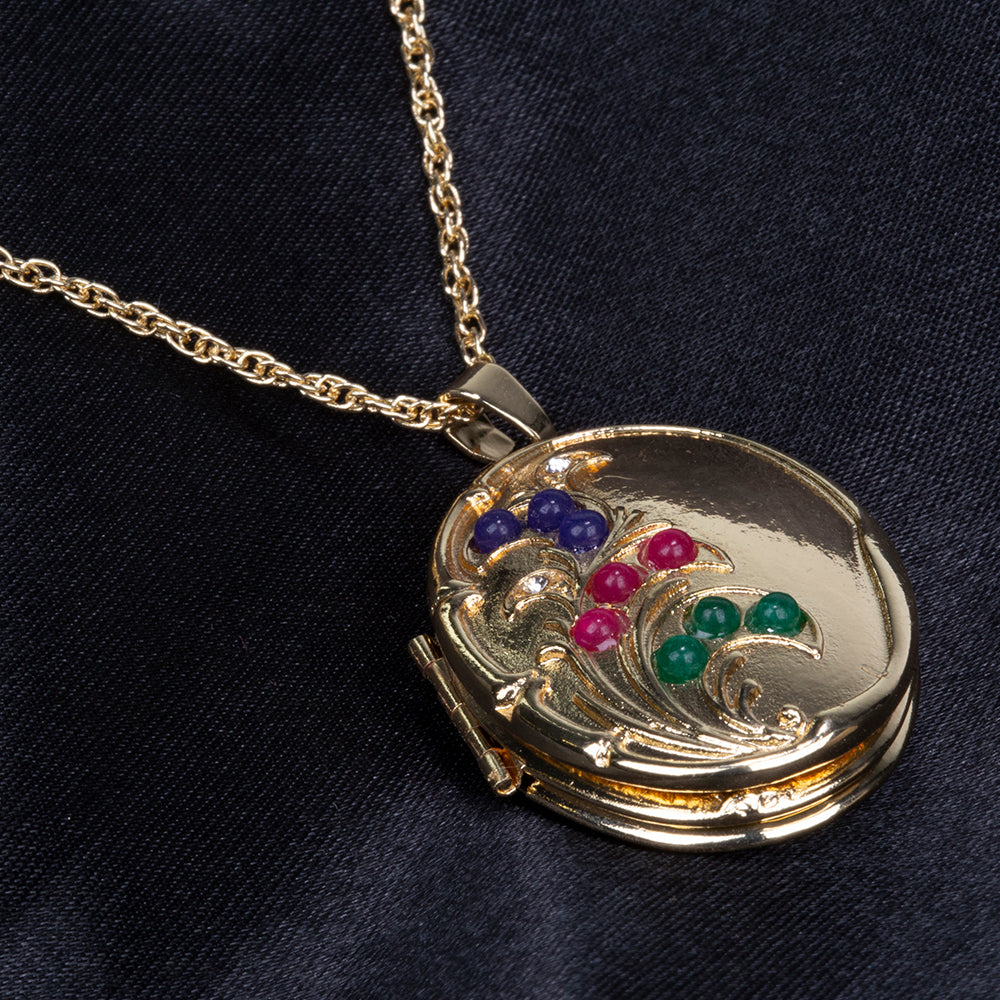 Collar de Aleación Bañado en Oro con Rubí y Zafiro