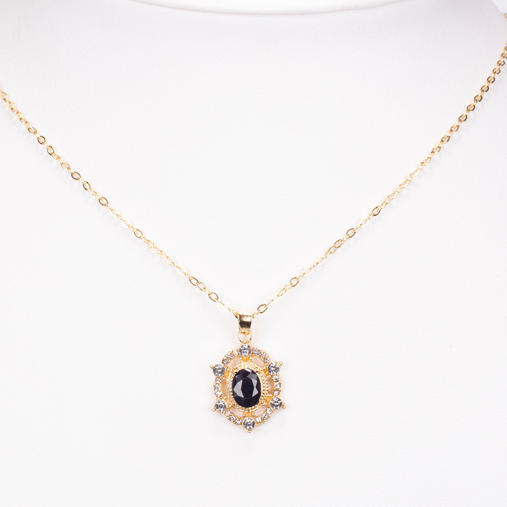 Collar de Aleación Bañado en Oro con Zafiro y Cristal Emporia® Blanco ( Collar +Colgante )