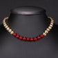 Conjunto de Aleación Bañado en Oro con Ágata Roja ( Collar +Pendientes )