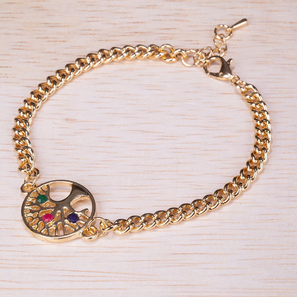 Pulsera de Aleación Bañado en Oro con Rubí y Zafiro