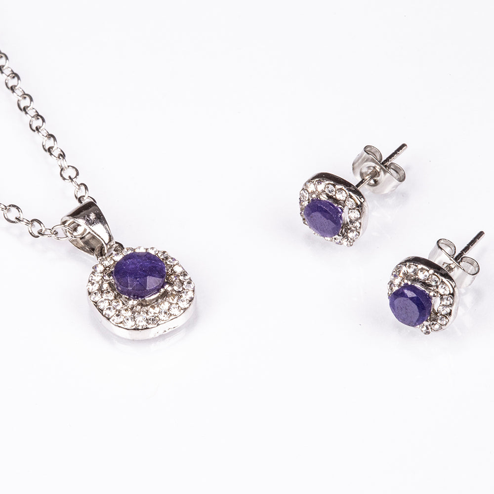 Conjunto de Aleación Bañado en Oro con Zafiro y Cristal Emporia® Blanco ( Collar +Pendientes +Colgante ) 1 