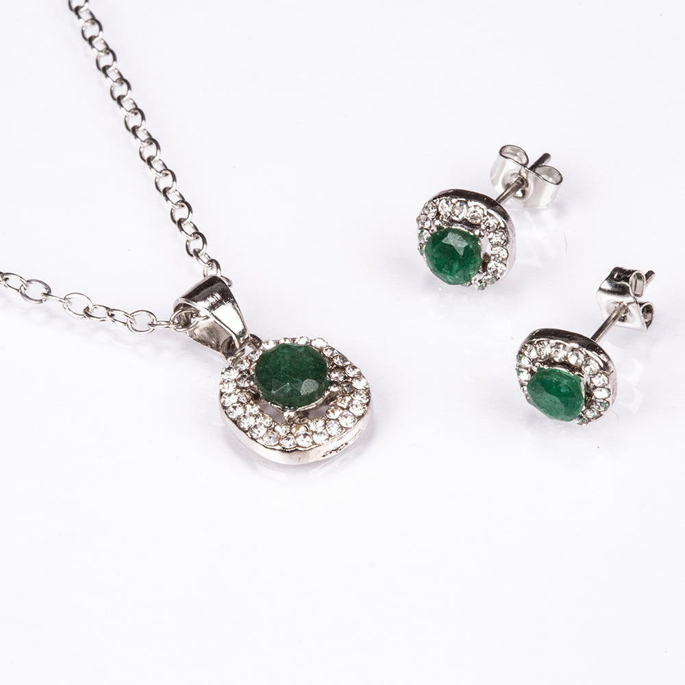 Conjunto de Aleación Bañado en Oro con Esmeralda y Cristal Emporia® Blanco ( Collar +Pendientes +Colgante ) 1 