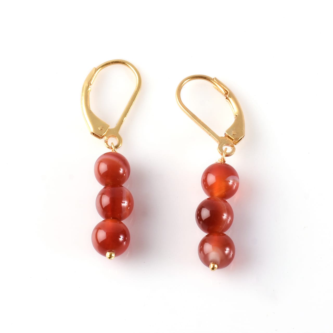 Conjunto de Plata Bañada en Oro con Ágata Roja ( Collar +Pendientes +Pulsera )