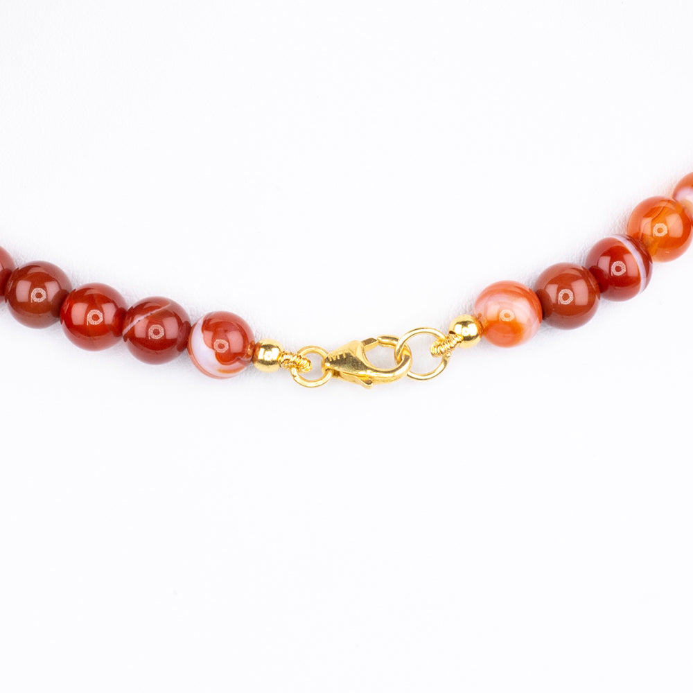 Conjunto de Plata Bañada en Oro con Ágata Roja ( Collar +Pendientes +Pulsera ) 9 