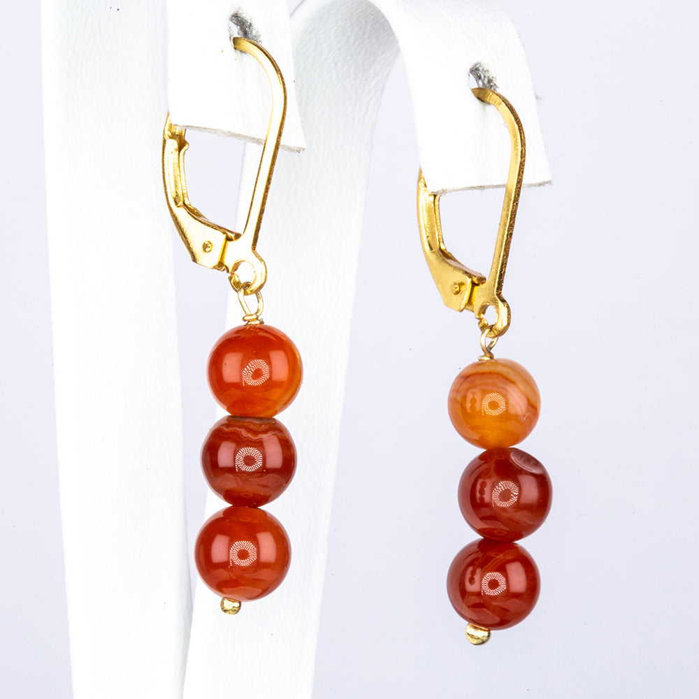 Conjunto de Plata Bañada en Oro con Ágata Roja ( Collar +Pendientes +Pulsera ) 11 