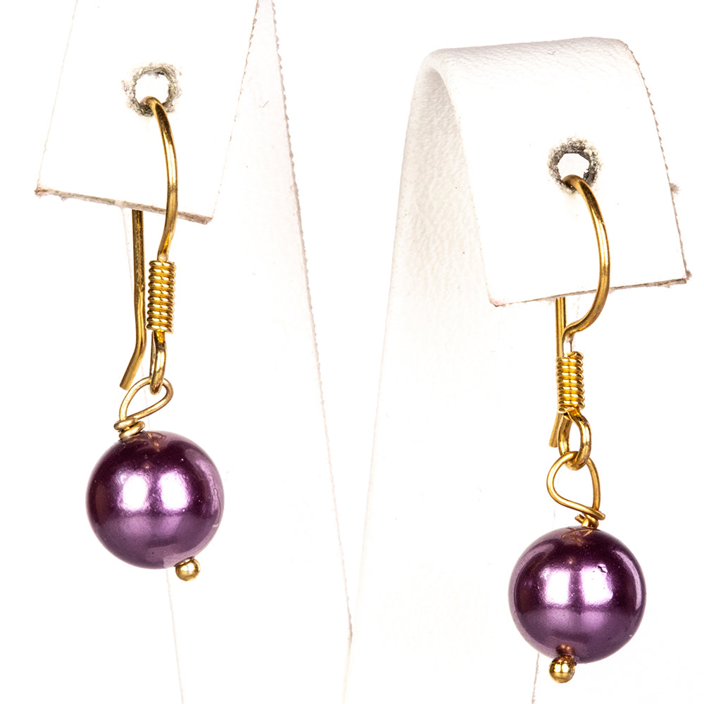 Conjunto de Plata Bañada en Oro con Perla de concha ( Pendientes +Pulsera )