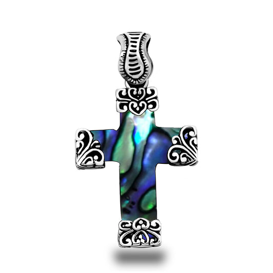 Cruz Colgante de Plata con Concha de abulón