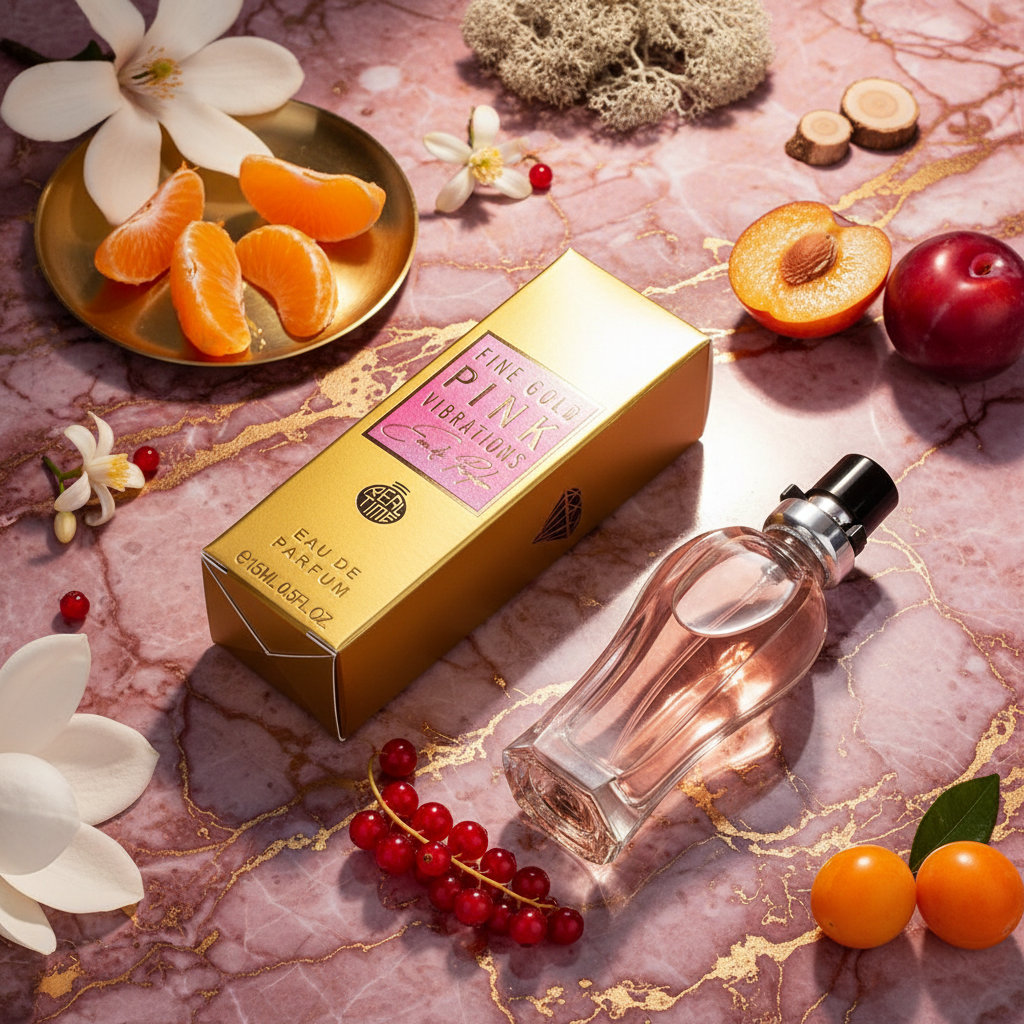 15ml EDP "FINE GOLD PINK VIBRATIONS" fragancia cítrica frutal 1 