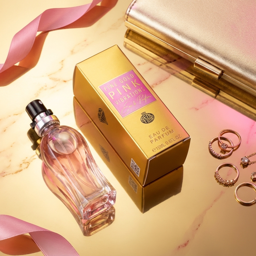 15ml EDP "FINE GOLD PINK VIBRATIONS" fragancia cítrica frutal 8 
