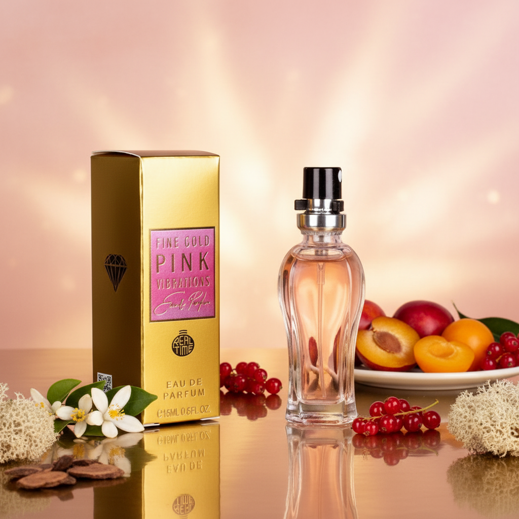15ml EDP "FINE GOLD PINK VIBRATIONS" fragancia cítrica frutal 9 