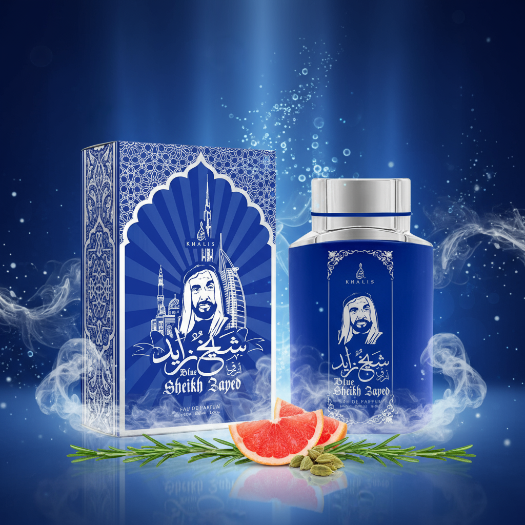 100 ml Eau de Perfume SHEIKH ZAYED BLUE Fragancia Musky Oud para Hombre