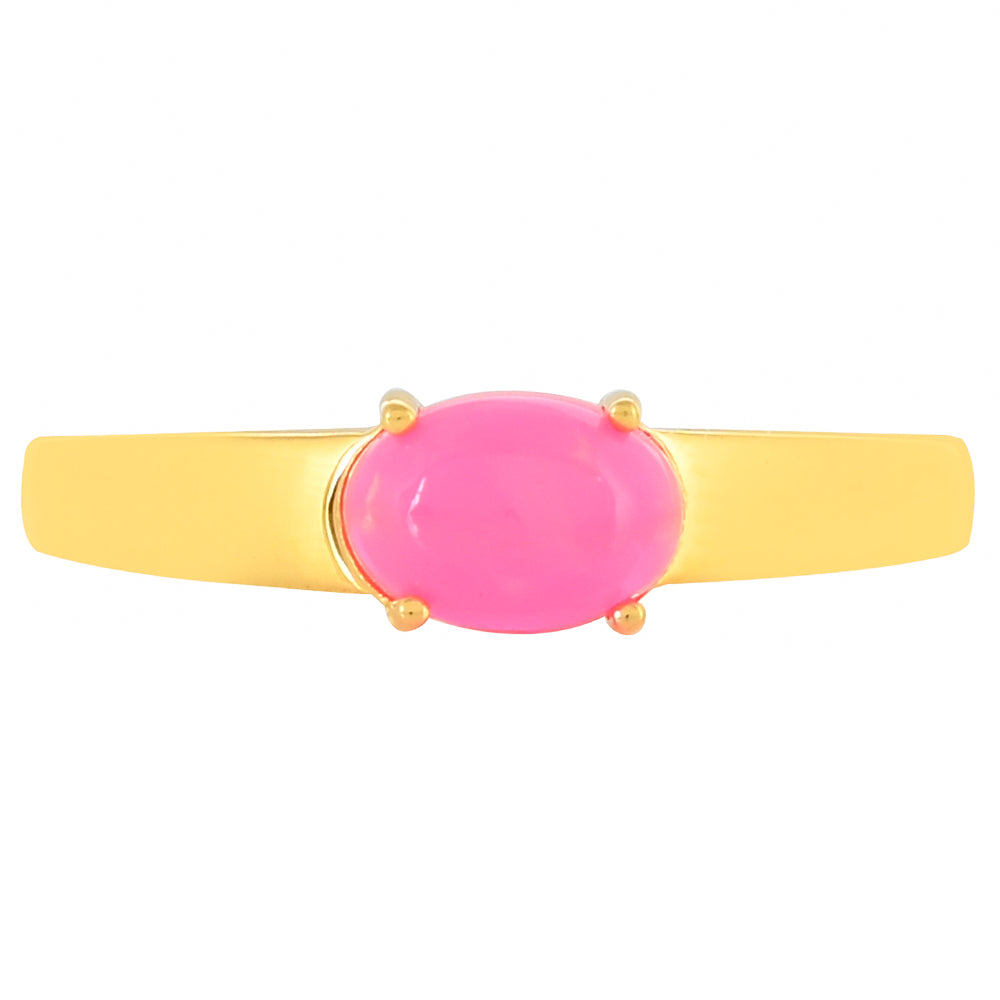 Anillo de Plata Bañada en Oro con Ópalo Rosa Neón de Etiopía