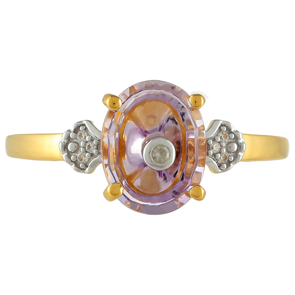 Anillo de Plata Bañada en Oro con Amatista Rosa y Zircón natural