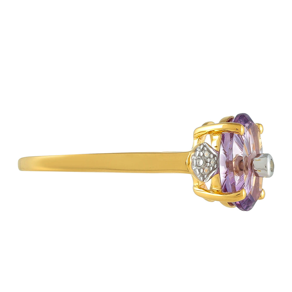 Anillo de Plata Bañada en Oro con Amatista Rosa y Zircón natural