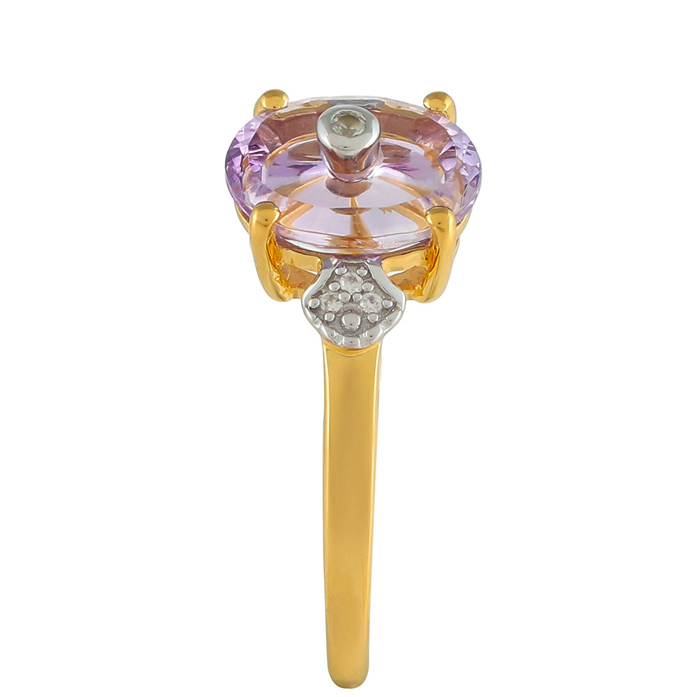 Anillo de Plata Bañada en Oro con Amatista Rosa y Zircón natural