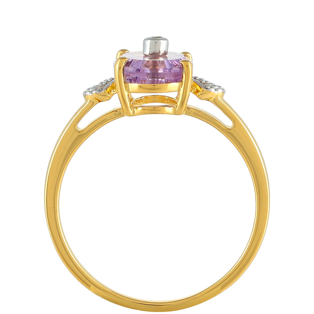 Anillo de Plata Bañada en Oro con Amatista Rosa y Zircón natural